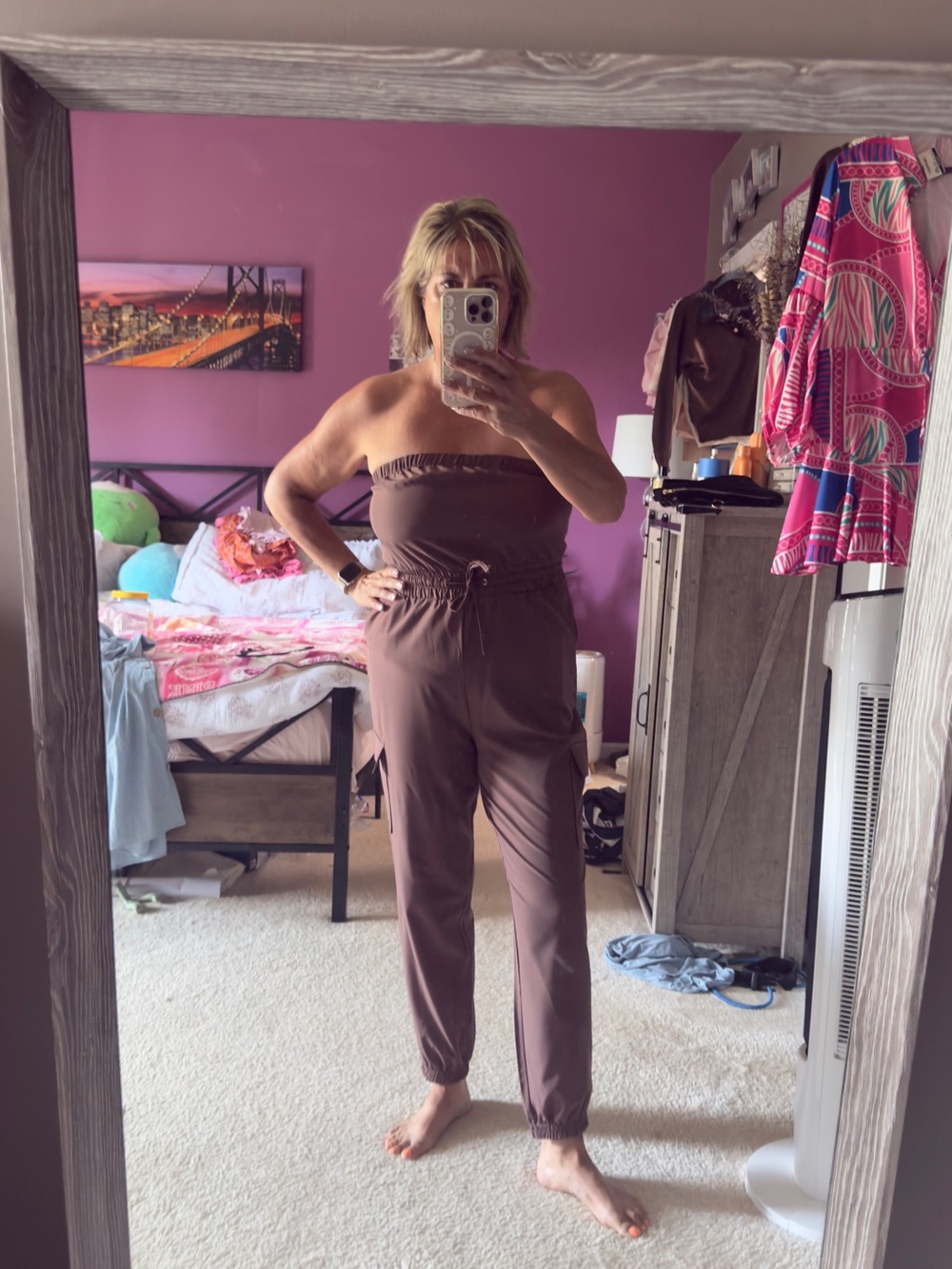 Women's Strapless  Cargo Jumpsuit in Chicolate Brown